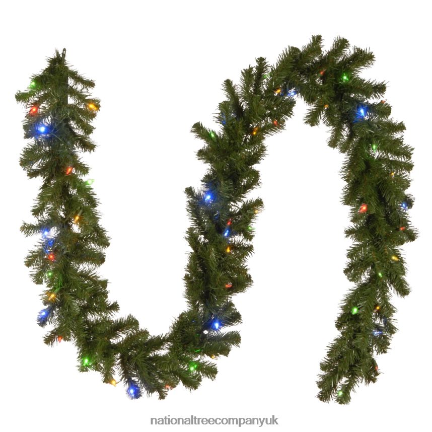 Greenery | National Tree Company Pre-Lit Artificial Christmas Garland Green North Valley Spruce Dual Color LED Lights Battery Operated Christmas Collection 9 Feet F2L4F335